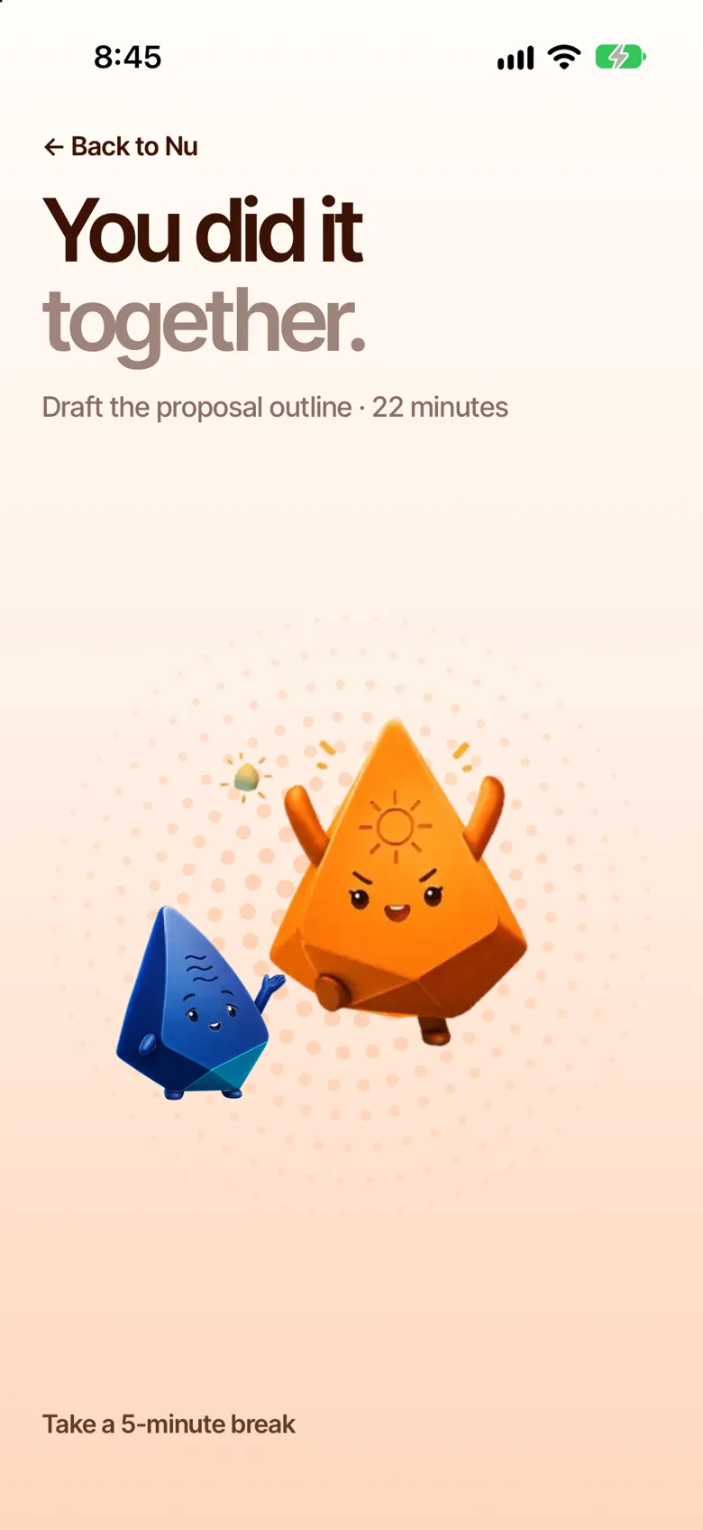 Done: You did it together, with Ra holding up a tiny pebble and Nu waving.